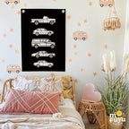 Toddler Room Decor,Vintage Car Linen Canvas Banner,Little Boy Room Wall Hanging Flag Banner for Little Boy Bedroom,Playroom Nursery 18x25 Inch(Black)