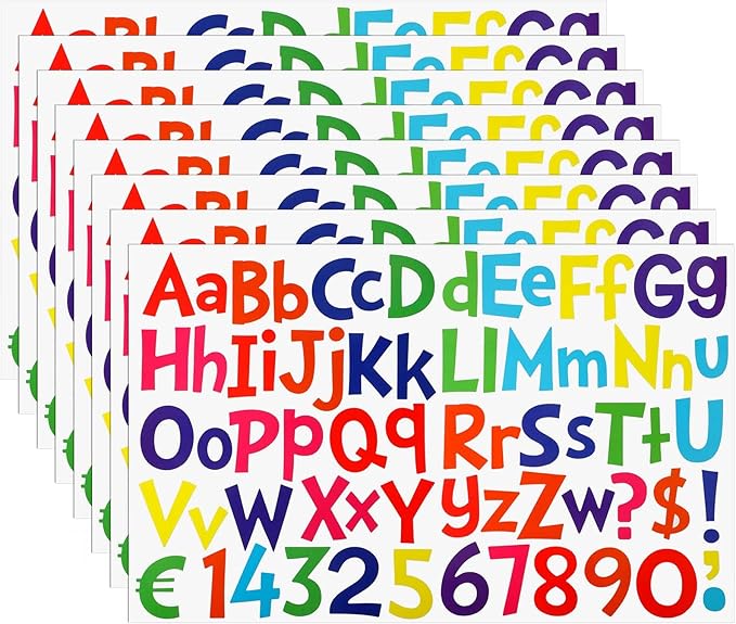 TaoBary 544 Pcs 2 Inch 16 Sheets Large Letter Stickers, Upper and Lower Case, Adhesive Vinyl Alphabet Sticker for Bulletin Board, Poster, Bottle, DIY, Notebook(Bright Color,1 Inch)