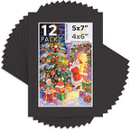 Mat Board Center, 5X7 Black Mats for 4X6 Pictures - Acid Free, 4-Ply Thickness, White Core, Bevel Cut - for Artworks, Photos, Framing - Pack of 12