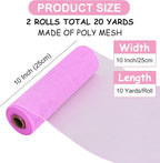 TONIFUL 2 Rolls 10 Inch Pink Decorative Mesh Ribbbon Rolls, Fabric Mesh for Mesh Wreath Supplies, Front Door Wreath Crafts Tree Decor Christmas NewYears Halloween Decoration (10 yds/roll)