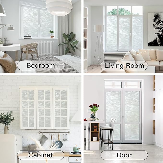Haton Window Privacy Film, Frosted Glass Static Cling Sun Heat Blocking Window Clings, Frosting Opaque Coverings, Vinyl Removable Stickers Tint for Home Door Office, Non Adhesive 35.4" x 118.1"