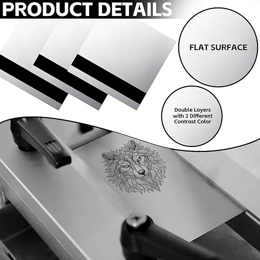 5PCS Laser Engraving Double Color ABS Plastic Sheet,Two-Tone Laserable Engraving Plastic Sheets for Name Badge,Office Label,Laser Product,Size 11.73" x 11.73",Mirror Silver/Black