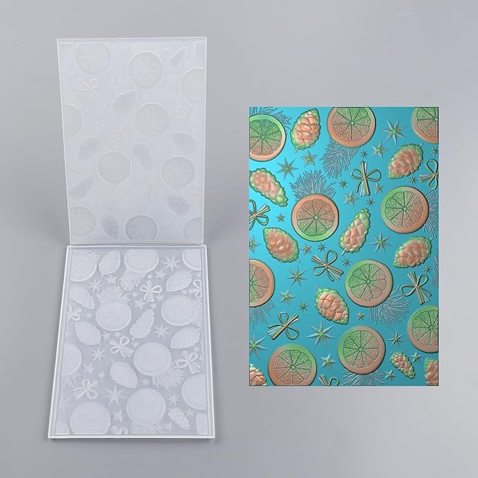 BAOFALI 3D Christmas Theme Plastic Embossing Folders Lemon Pine Nut for DIY Scrapbooking Photo Album Card Paper Craft Decoration for Card Making,Embossing Template Paper Card Embossing Stencil
