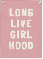 Toddler Girl Room decor,Long Live Girlhood Pink Linen Banner, Nursery Playroom Wall Hanging Flag Banner for Kids Bedroom Toddler Decorations Trendy Room Decor 18x25 Inch