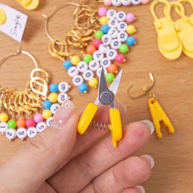 NIUGRECF DIY Knitting Tool Sets 27Pcs Including Number Beads Stitch Markers/Mini Scissors/Rotation Counter/Storage Bag - for Knitting Crocheting Weaving Sewing Quilting Jewelry Making.