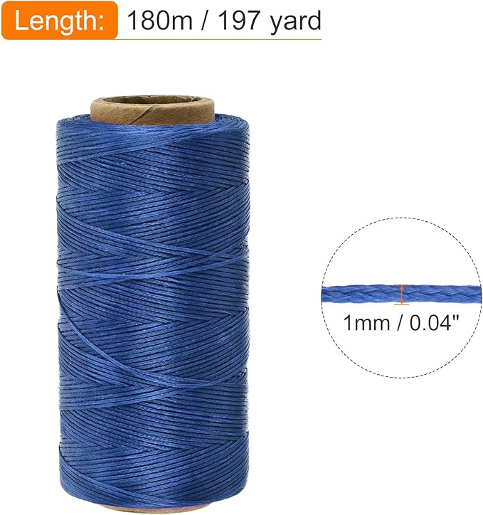 MECCANIXITY Waxed Thread,197 Yard 1mm 210D Flat Wax Thread Polyester Waxed String for Leather Sewing Hand Weaving Book Binding Home Decoration,Gem Blue