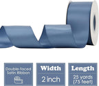 HUIHUANG Smoke Blue Ribbon 2 inch Wide Double-Faced Blue Satin Ribbon for Crafts, Bows Making, Flower Bouquet Wrap, Gift Wrapping, Wedding Bridal Shower Decor, Home Decor -25 Yards/Roll