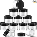 SATINIOR 12 Pack Plastic Container Jars with Lids Round Clear Travel Cosmetic Container Slime Jar for Toiletries, Lotion, Cream, Ointment, Makeup, Rhinestone, Sample, Kitchen Storage(8 oz,Black)