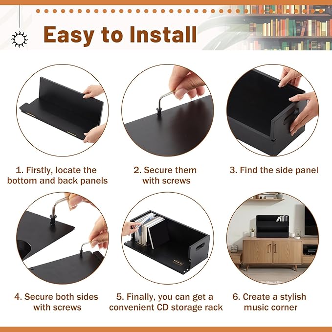 2 Set Wooden CD Storage Box Holder Shelf Cassette Tape Display Racks with Carrying Handles, Organizer Shelf for Movie Cases, DVDs, Each Set Can Store up to 36 Pcs CDs (Black)