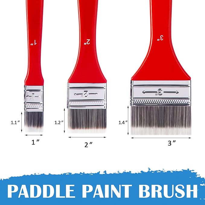 Falling in Art Flat Paddle Paint Brush Set with Long Handle, Large Scale Brush for Oil and Acrylic Paints(1 Inch,2Inch,3Inch)