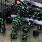 CiaraQ DND Polyhedral Dice Set (15pcs) D4-D100 Game Dice with Dice Bag for Dungeons and Dragons Role Playing Table Games (Black & Green)