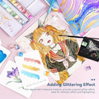 Paul Rubens Artist Watercolor Paints-Metallic Glitter Solid Colors-Pink Portable Metal Case with Palette-24 Color Set Sparkle Watercolor