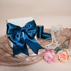 LaRibbons Navy Satin Ribbon 4 Inch 10 Yards Double Faced Luxury Dark Blue Silk Ribbon for Gift Wrapping Flower Bouquets Bow Christmas Wedding Party Decoration