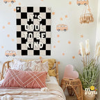Kids Room Decor,Black and White Classroom Checkered Decor,Be Kind Inspirational Office Decor,Linen Canvas Wall Hanging Flag for Nursery Playroom Classroom 18x25 Inch