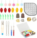 31 PCS Sewing Thimble Kit, Thimbles for Metal Finger Protectors, Thimbles for Hand, Seam Rippers for Sewings, Needle Threaders, Sewing Scissors, Sewings Patchwork Ruler