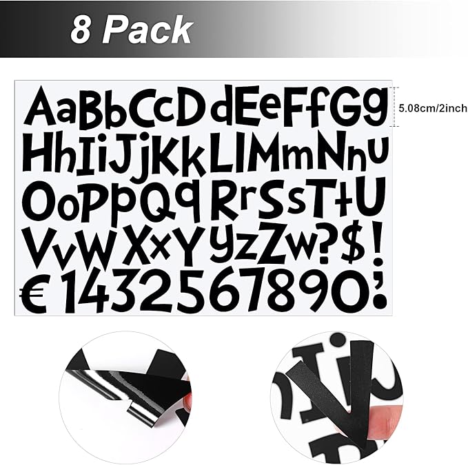 TaoBary 544 Pcs 2 Inch 16 Sheets Large Letter Stickers, Upper and Lower Case, Adhesive Vinyl Alphabet Sticker for Bulletin Board, Poster, Bottle, DIY, Notebook(Black,2 Inch)