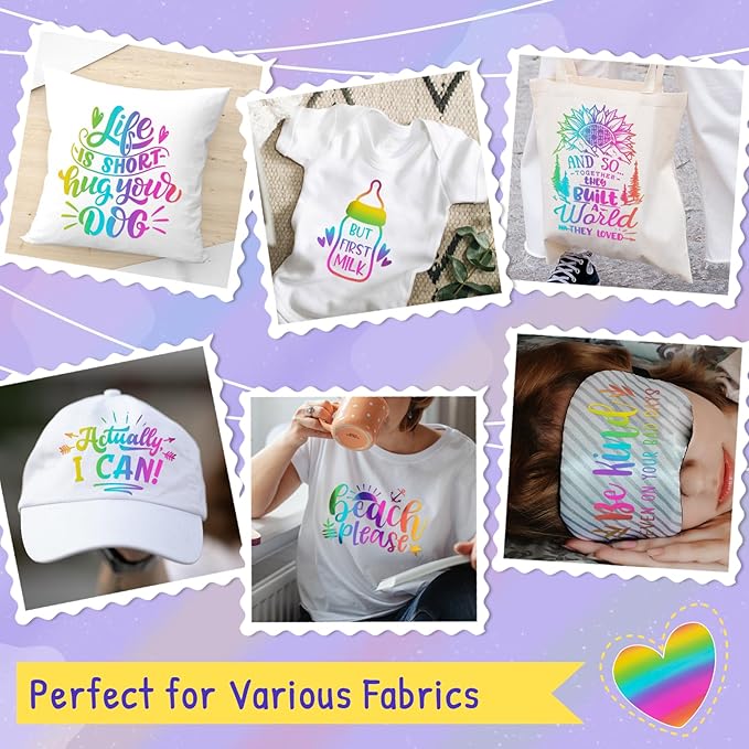 VINYL FROG Metallic Foil HTV Vinyl Roll 12" x12ft Rainbow Chrome Heat Transfer Vinyl Iron on Vinyl Easy to Cut & Weed DIY Heat Press Design for T-Shirts
