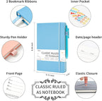 feela 5 Pack Notebooks Journals Bulk, Hardcover Classic Ruled Lined Journals with Pen Holder for Women Girls School Business Supplies, with 5 Black Pens, 120 GSM, 5.1”x8.3”, A5, Mild Colors