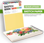 College Graduation Gifts, Halloween Christmas Gifts, Nursing Student Essentials, Teacher Appreciation Gifts, Soucolor 9" x 12" Yellow Sketch Book, 1-Pack 100 Sheets Spiral Bound Drawing Paper