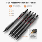 Nicpro 22PCS Art Mechanical Pencil Set, Black Artist Metal Drafting Pencil 0.5 & 0.7 & 0.9 mm & 2PCS 2mm Graphite Lead Holder(4B 2B HB 2H) for Drawing Writing Sketching With Lead Refills Erasers Case