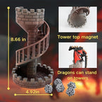 Wyvern Castle Dice Tower (with 5 polyhedral dice and a Dragon) for Table Games, D&D & RPG Games,Perfect Table Decoration and Party Surprise Gifts (Red Black)