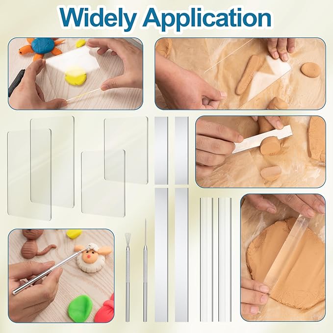 Amrules Clay Tools Kit, 12 PCS Polymer Clay Cutter Tools, Rectangle Shape Acrylic Press Board and Roller Pin Supplies Suitable for Shaping, Carving, Pottery Craft and DIY Projects