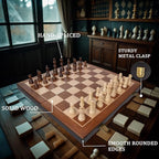 Magnetic Wooden Chess Set 15" Unique Chess Board Game with Chess Pieces Storage Slots, Tournament Portable Folding Travel Chess Sets for Kids Adults Beginner and Pros, 2 Extra Queens