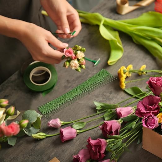 PATIKIL 28 Gauge 16" Floral Stem Wire, 100 Pcs Paper Wrapped Iron Artificial Flower Stem Accessories for DIY Bouquet Stem and Craft Decoration, Light Green