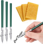 Zonon 6 Pieces Art Ruling Pen 3 Sizes Masking Fluid Pen and 50 x 35 x 5 mm Glue Residue Eraser, Ruling Ink Set for Watercolor Drawing Mounting Art Artists Supplies, No ink(Green)