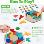 Yunsailing 3 Pack Hexagon Wooden Puzzle Wood Russian Blocks Tangram Puzzle Brain Teaser Puzzles Geometric Jigsaw Block Russian Blocks Logic IQ STEM Toy for All Ages Kid Adult (Fancy)