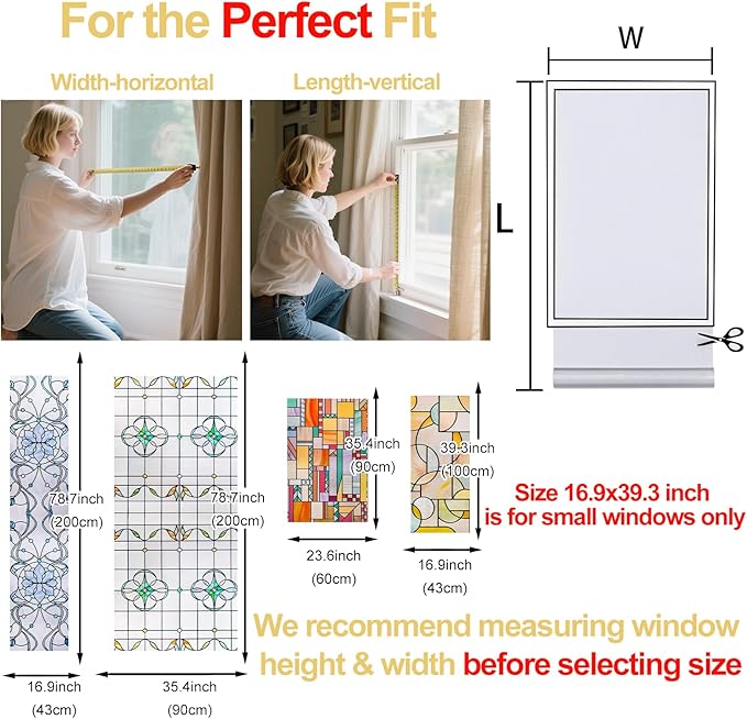 LuminManta 3D Stained Glass Window Privacy Film, Heat Control UV Blocking Static Cling Decorative Window Film for Bathroom,Front Door,Home Non Adhesive 23.6 x 35.4 inches Colorful Abstraction