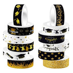 12 Rolls Graduation Washi Tape, Black Foil Gold Congrats Grad Masking Tapes, Congratulations Grad Cap Decorative Paper Stickers for Graduation Scrapbook Gift Wrapping DIY Art Crafts 16.4FT