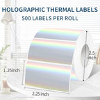 1.25" x 2.25" Holographic Thermal Label Stickers,Printable Rainbow Glitter Thermal Printer Sticker Labels for Gift Wrapping, Self-Adhesive Name Price Tag DIY Custom Logo Design (500 pcs)