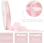 HUIHUANG Pink Satin Ribbon 1/2 inch X 50 Yards Continuous, Baby Pink Double-Faced Satin Ribbon for Gift Wrapping, Bows, DIY Crafts, Flower Bouquet, Bridal Shower Wedding Decor