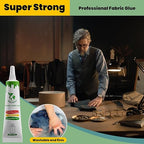 Fabric Glue Permanent, 60ml Super-Strong Clear Washable Fabric Adhesive for Clothing, Patches, Leather, Cotton, Denim, Polyester, Doll Repair (Fabric Glue Kits 2 Pack)