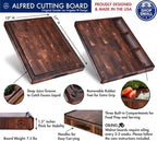 Sonder Los Angeles Alfred Cutting Board Made in USA | Black Walnut End Grain Cutting Board with Non-Slip Feet, Juice Groove, Sorting Compartments | Gift Box Included | 17x13x1.5 in