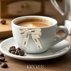Cafe Print Ribbon - 5/8 Inch x 12 Yards Natural Twill Tape Ribbon, Cotton Herringbone Ribbons for Gift Wrapping, Party, Coffee Bar Decoration