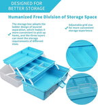 12in Three-Layer Multipurpose Storage Box Organizer Folding Tool Box/Art & Crafts Case/Sewing Supplies Organizer/Medicine Box/Family First Aid Box with 2 Trays (Blue)