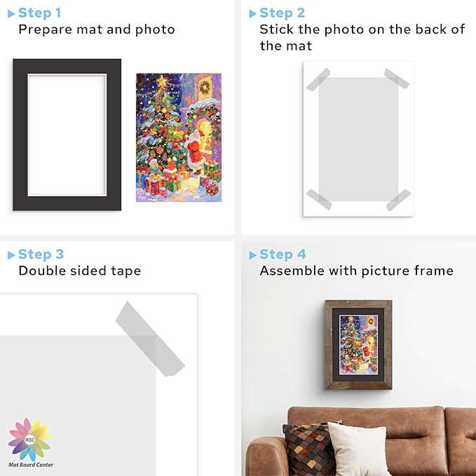 Mat Board Center, 5X7 Black Mats for 4X6 Pictures - Acid Free, 4-Ply Thickness, White Core, Bevel Cut - for Artworks, Photos, Framing - Pack of 12