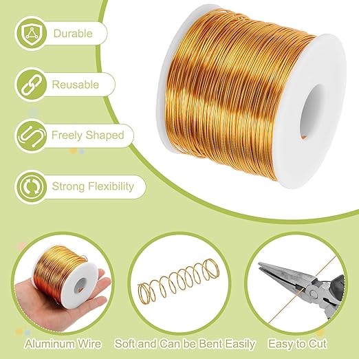 MECCANIXITY 20 Gauge Anodized Aluminum Craft Wire Bendable Bonsai Training Wire 771 Feet 0.8mm for Sculpting Crafts Wreath Floral Beading Jewelry Making, Yellow