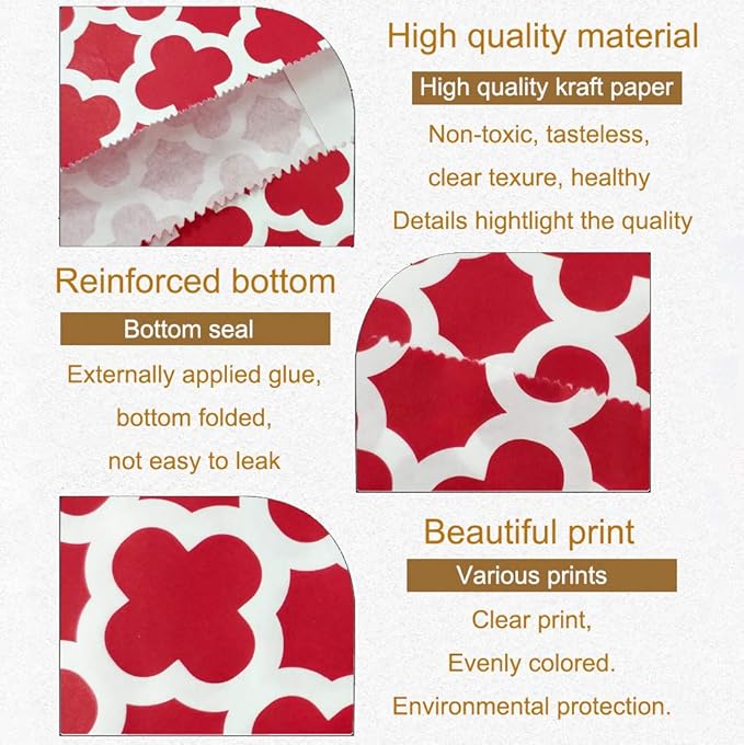 KEYYOOMY 100 Pcs Red Candy Buffet Bags - Small Polka Dot Paper Treat Bags for Wedding & Birthday Party (5 x 7 inch)