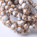 60pcs 6mm White Howlite Spun Gold Stone Beads for Jewelry Making Natural Stone Energy Healing Beads DIY Bracelet Necklace 15" (6mm, White Howlite Spun Gold Stone)