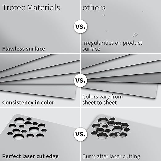 Trotec | Metallic Looking Acrylic Sheet | 12"x12"x1/16, 8 Pcs | Smooth Silver/Black | Metallic Finish - Scratch Resistant for Laser Engraving & Cutting,Printing,Glowforge,Name Plate | USA Made