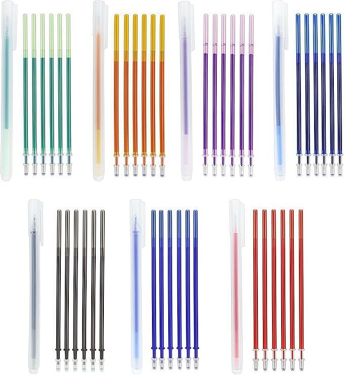 7-Color Heat Erasable Fabric Markers with 42 Refills, Extra-Fine 0.5mm Tip for Sewing, Quilting, Embroidery, Crafts & DIY Projects