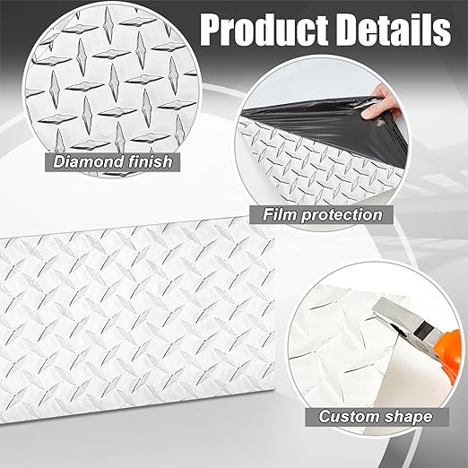 1pcs Diamond Plate Sheet Metal Heavy Duty Tread Aluminum Sheet Diamond Tread Plate for Wall Covering, Cargo Trailer, RV and More (12'' X 24'' X 0.08'',Silver)