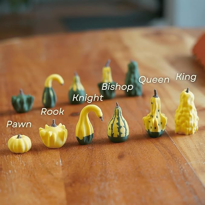 Forgecore Gourd Games, Pumpkin Game Set: Magnetic Chess Checkers, Dice Tower, Cribbage, Card Holder, Gourd Gambit Pumpkin Chess Expansion Pack, 3D Printing Portable Adult Pumpkins Board Game Set(2#2)