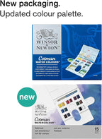 Winsor & Newton Cotman Watercolor Paint Set, Field Set, 14 Half Pan w/ Brush, Mixing Palette