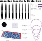 Svartur Interchangeable Circular Knitting Needles Set, with Assorted Circular Knitting Needles and Cables, Accessories and Case, 9 Pairs