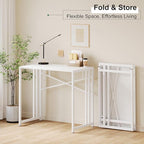 Small Folding Desk 35 inch, No Assembly Required Narrow Office Desk, Writing Gaming Computer Camping Table, White