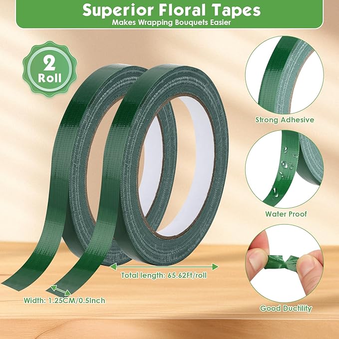 MAPVOLUT 10 Pcs Green Floral Foam Blocks (5.5” x 3.1” x 1.7”) with 2 Rolls Waterproof Floral Tape - 12mm x 65.62ft, for Fresh or Artificial Flower Arrangements, DIY Wedding, Home Decor, and Crafts